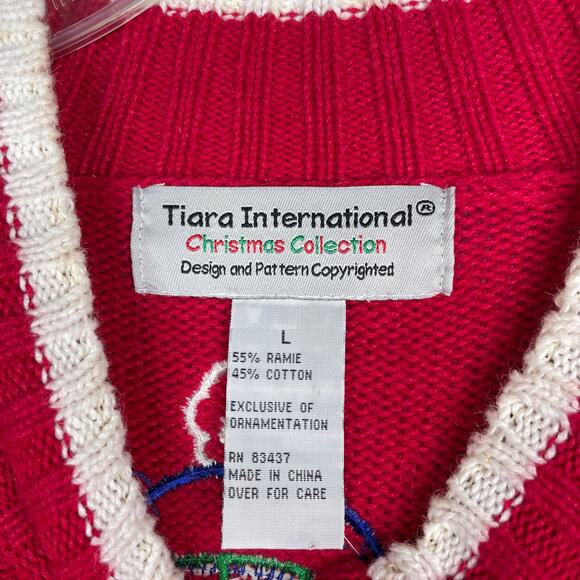 Vintage Tiara International Snowman Christmas Sweater Red Embroidered L - Picture 6 of 7
